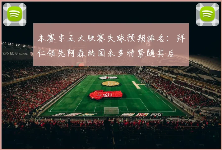 本赛季五大联赛失球预期排名：拜仁领先阿森纳国米多特紧随其后